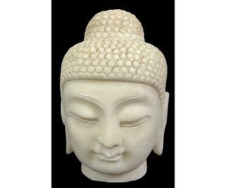 CARVED WHITE MARBLE BUDDHA HEAD