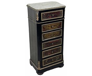 TALL BOULLE MARBLE TOP CHEST