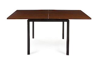 An Edward Wormley Walnut Flip Top Table, Height 29 x width 32 1/8 x depth 32 1/8 inches (closed).