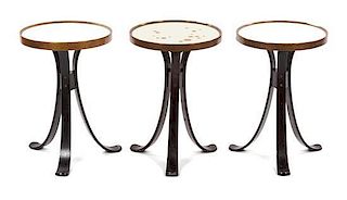 * Three Edward Wormley Walnut and Laminate Side Tables, for Dunbar, Height 19 x diameter 13 inches.