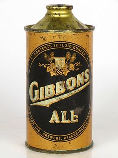 1937 Gibbons Ale 12oz Low Profile Cone Top Can 164-25 Wilkes-Barre Pennsylvania