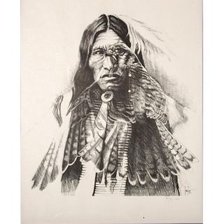 Native American Signed Art Print, Man With Eagle 1996
