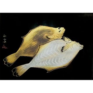 Japanese Makie Urushi Carving (Masanari Hattori), Flounder