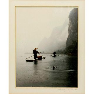 King Wu Photograph, Fishing in the Rain, Signed