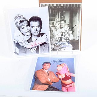 Set of 3 Barbara Eden and Larry Hagman Stamped Autographs