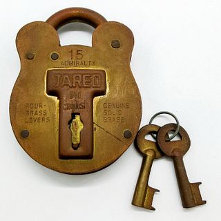 3pc Vintage Jared 15 Admiralty Solid Brass Lock and Keys