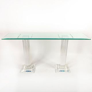 Rectangular Glass Console Table Top With Two Lucite Pillars
