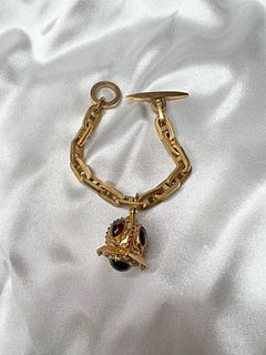18k Victorian Link Bracelet Garnet Fob PendantÂ 