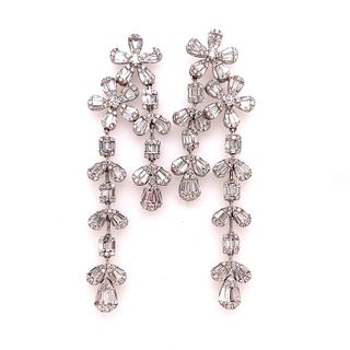 18k Diamond Flower Dangle Earrings