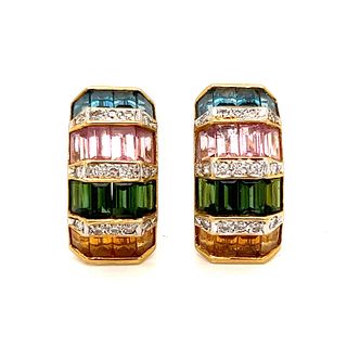 18k Multi Color Gems Diamond EarringÂ 
