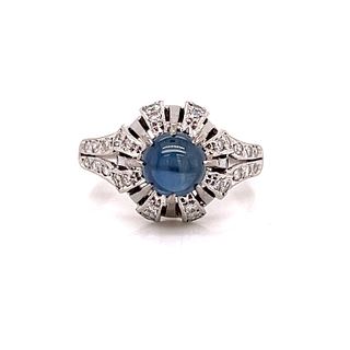 18k Cabochon Sapphire Diamond Ring