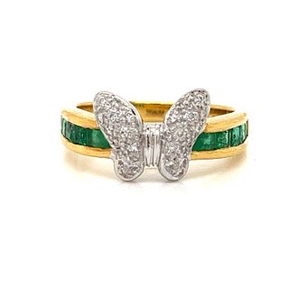 18k Diamond Emerald Butterfly RingÂ 