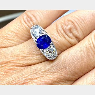 Platinum AGL Cert Sapphire & Diamond Ring