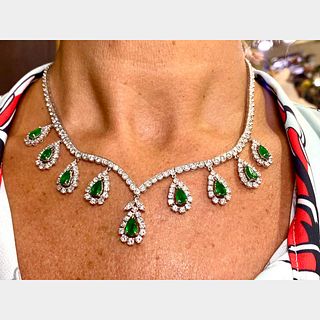 Art Deco Platinum Emerald and Diamond Necklace