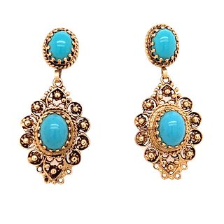 15K Portuguese Victorian Turquoise Earring