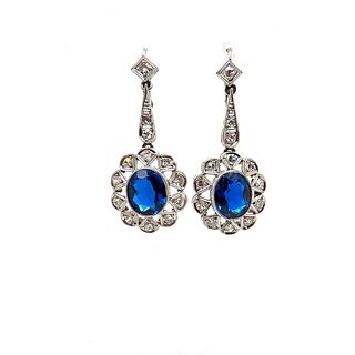 Art Deco Platinum Sapphire Diamond EarringsÂ 