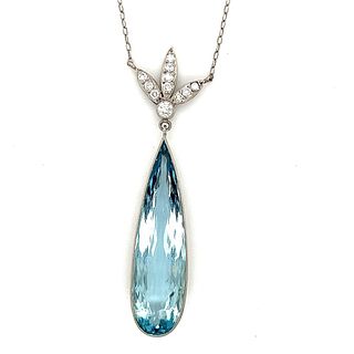 Platinum Aqua Diamond Drop Necklace