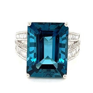 14k London Bleu Topaz and Diamond Ring