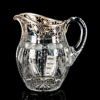 Antique Hand Cut Crystal Pitcher with Silver Overlay