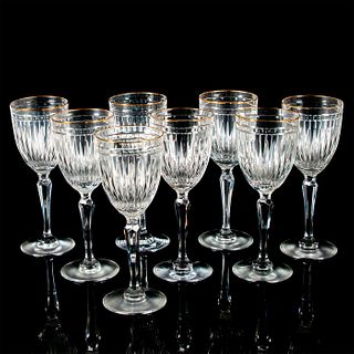 8pc Marquis Waterford Water Goblets, Hanover Gold