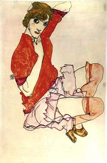 Egon Schiele (After) - Wally in red blouse 1913