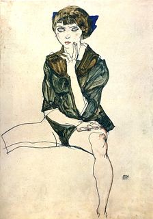 Egon Schiele (After) - Girl sitting in green blouse
