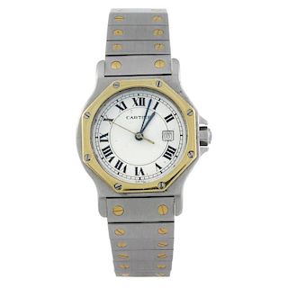 CARTIER - a Santos Ronde bracelet watch. Bi-metal case. Automatic movement. White dial. Fitted to a
