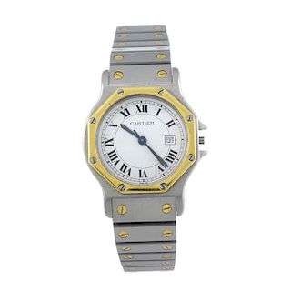 CARTIER - a Santos Ronde bracelet watch. Stainless steel case with yellow metal bezel. Quartz moveme