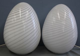 Midcentury Pair Of Italian Vetri Murano Egg Lamps.
