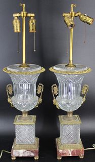 A Fine Pair Of Bronze Mounted Cut Glass Urn Form