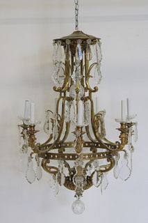 Quality & Heavy Bronze And Crystal Chandelier.