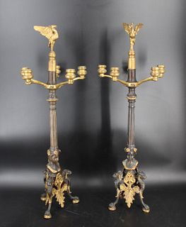 A  Vintage Pair Of Patinated And Gilt Bronze
