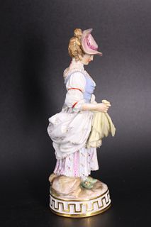 Meissen Signed Porcelain Figure Of Lady In Bonnet