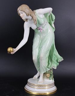 Meissen Polrcelain Figure Of A Lady playing Ball