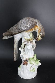 Meissen Porcelain Hawk Eating a Mouse.