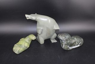 Three Inuit / Eskimo Green Stone Carvings