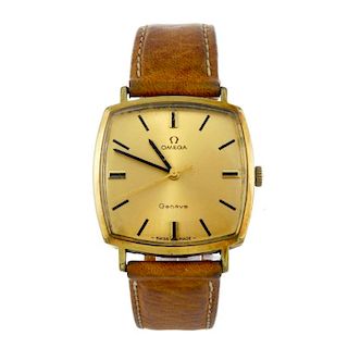 OMEGA - a gentleman's Geneve wrist watch. Gold plated case with stainless steel case back. Numbered