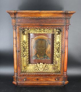 18th Century Russian Icon In Display Cabinet