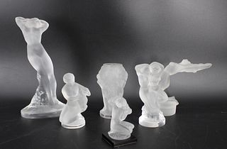 6 Lalique France Glass Nude Cabinet Items