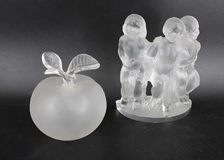 Lalique France Glass Cherubs And Apple