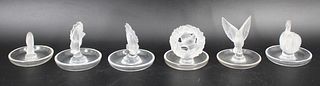 6 Lalique France Glass Figural Trays.