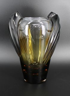 Lalique France Amber To Clear Glass Vase.