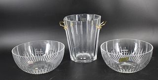 Baccarat Glass Ice Bucket & 2 Glass Bowls.