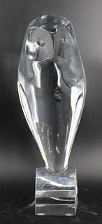 Baccarat Crystal Glass Owl Sculpture By R. Rigot.