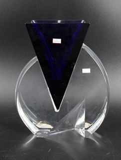 Baccarat "Vecteur" Black  and Clear Glass Vase