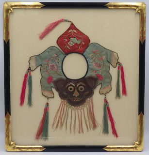 Framed Chinese Child's Embroidered Collar.