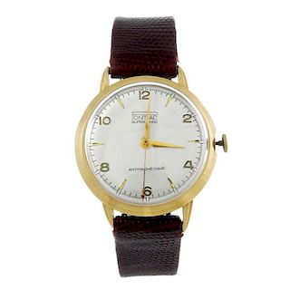 PONTIAC - a gentleman's wrist watch. Yellow metal case, stamped 18K 0,750 with poincon. Signed manua