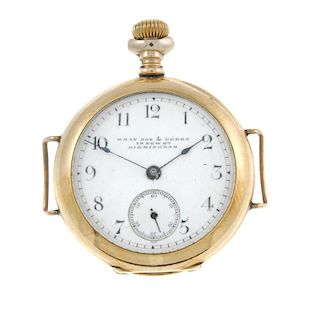 A converted wrist watch by Waltham, retailed by Wray Son & Perry. 9ct yellow gold case, hallmarked B