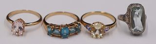 JEWELRY. Lady's Gold & Colored Gem Ring Grouping.