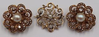 JEWELRY. 14kt Gold, Diamond and Pearl Grouping.